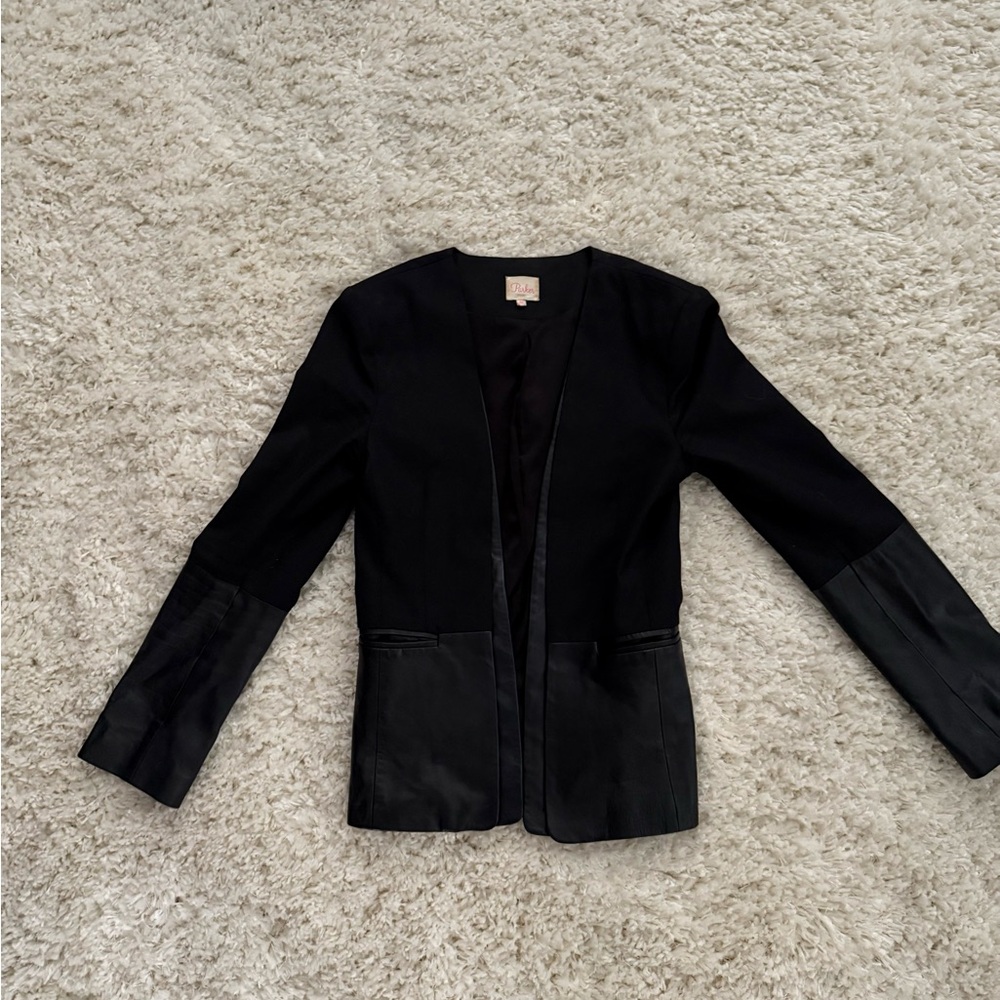 Parker Black Women's Blazer with Leather Accents